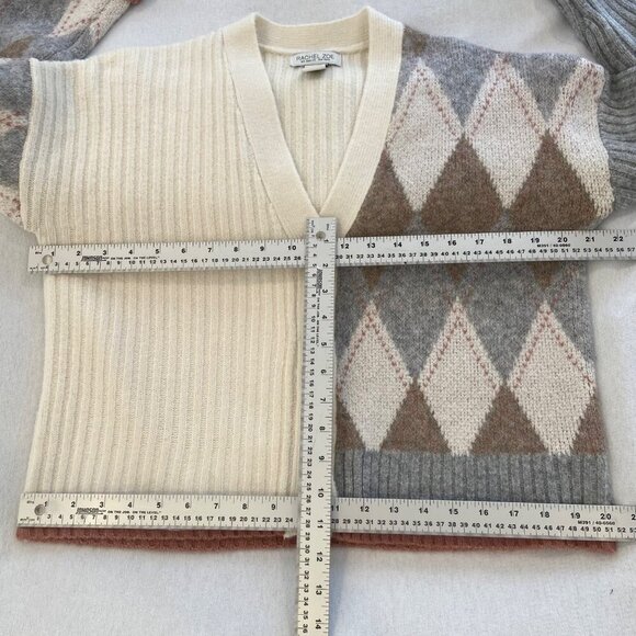 Vintage style Womens Argyle oversized crop Cardigan Sweater V-Neck Button-Up XS - Picture 14 of 16